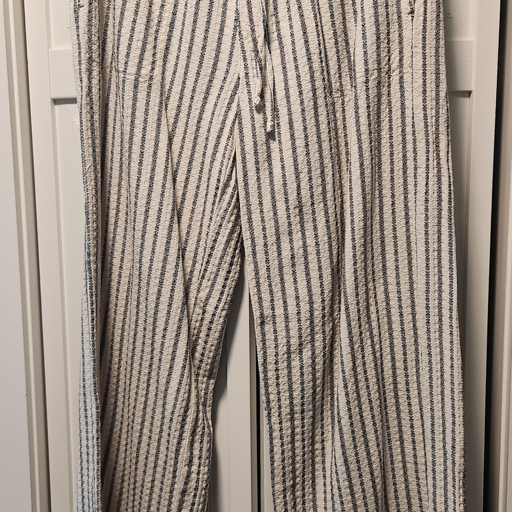 American Eagle Outfitters Cream and Black Striped Wide Leg Pants